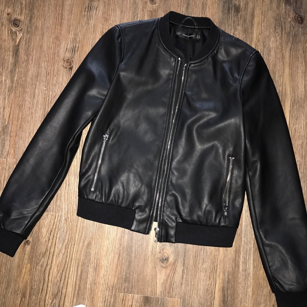 Zara faux leather bomber xs black nwot